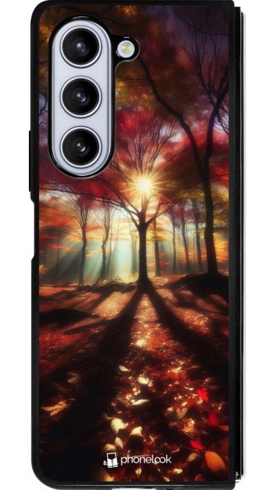 Coque Samsung Galaxy Z Fold5 - Silicone rigide noir Automne doré glare