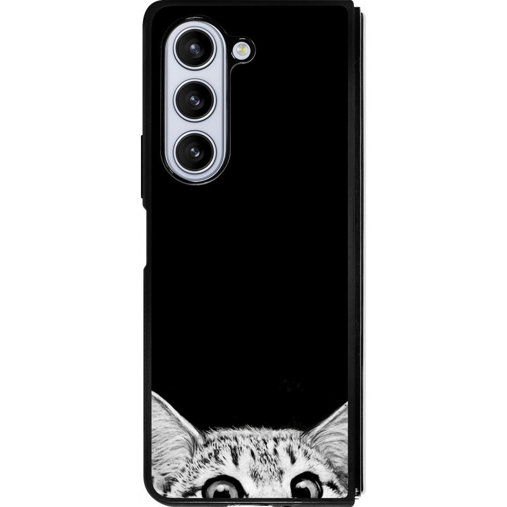 Coque Samsung Galaxy Z Fold5 - Silicone rigide noir Cat Looking Up Black