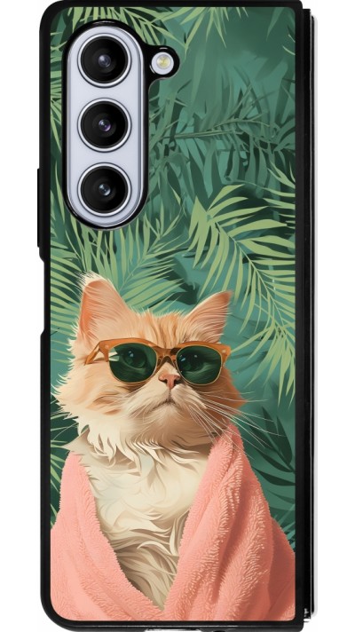 Coque Samsung Galaxy Z Fold5 - Silicone rigide noir Cat Summer Palms