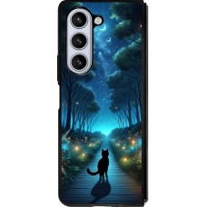 Coque Samsung Galaxy Z Fold5 - Silicone rigide noir Chat noir promenade