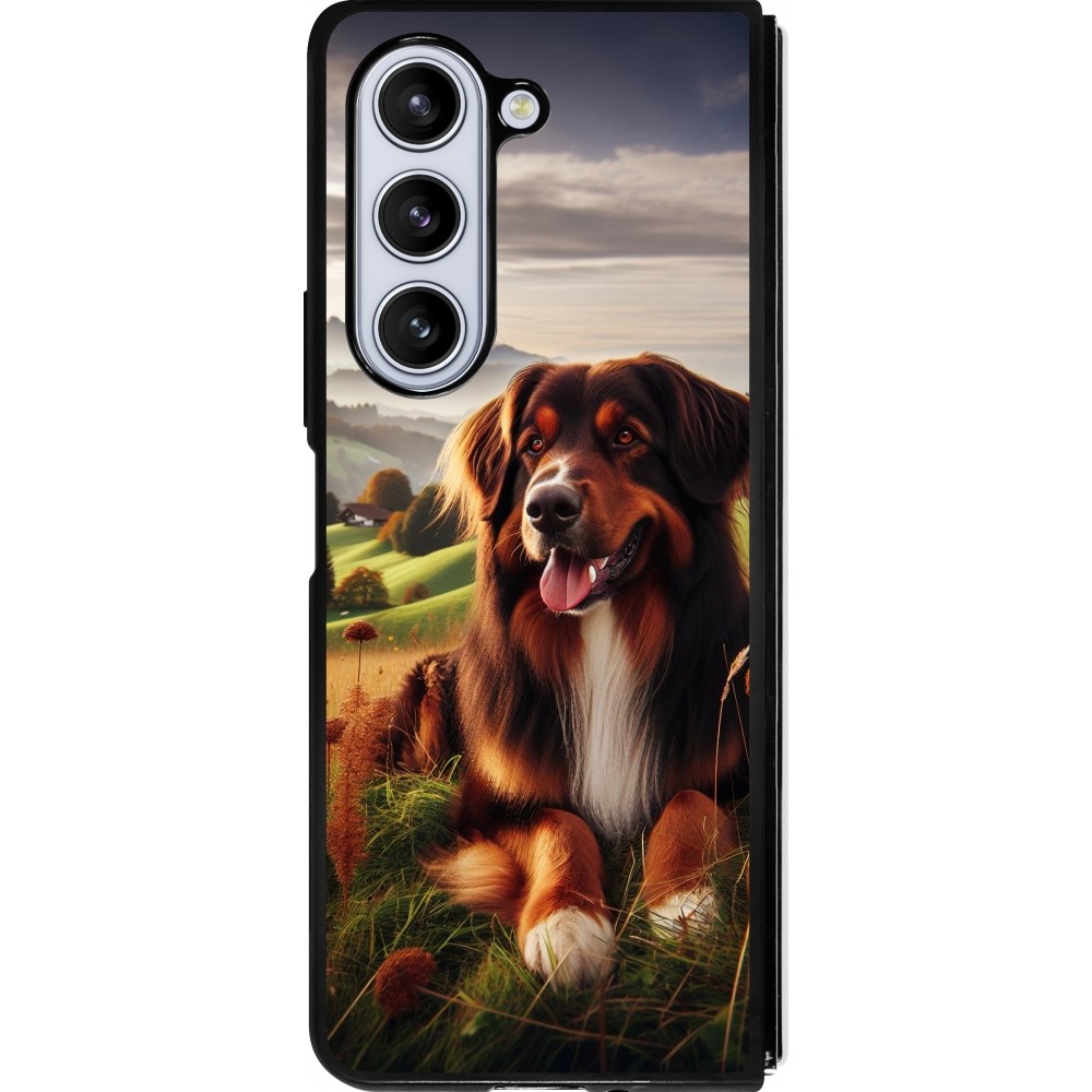 Coque Samsung Galaxy Z Fold5 - Silicone rigide noir Chien Campagne Suisse