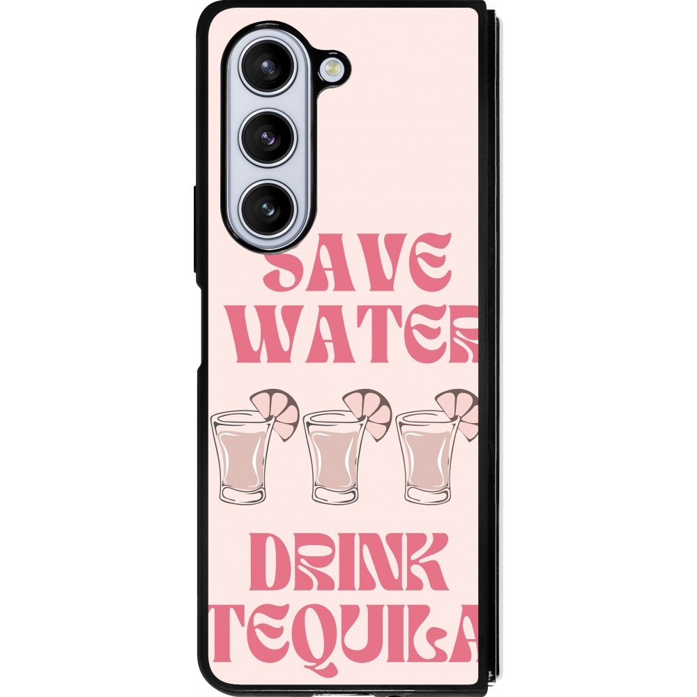 Coque Samsung Galaxy Z Fold5 - Silicone rigide noir Cocktail Save Water Drink Tequila