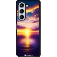 Coque Samsung Galaxy Z Fold5 - Silicone rigide noir Coucher soleil jaune violet