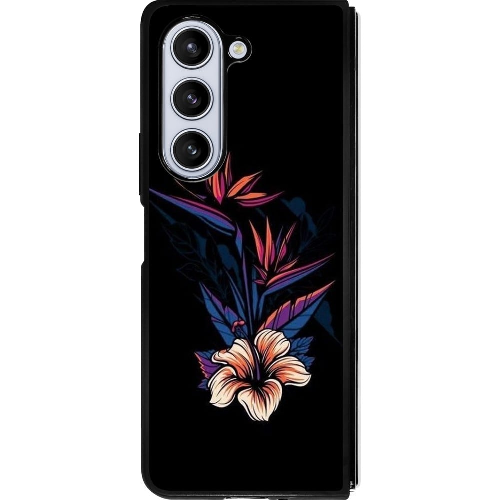 Coque Samsung Galaxy Z Fold5 - Silicone rigide noir Dark Flowers