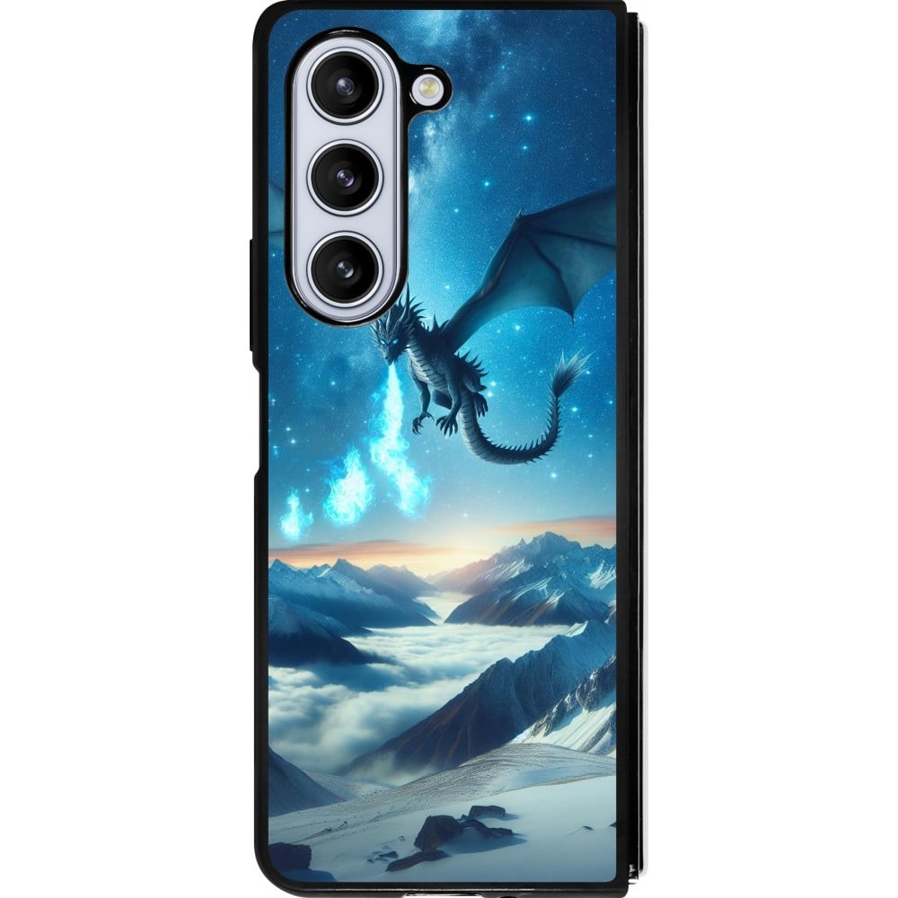 Coque Samsung Galaxy Z Fold5 - Silicone rigide noir Dragon nocturne montagne