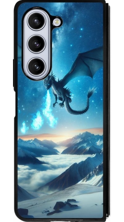 Coque Samsung Galaxy Z Fold5 - Silicone rigide noir Dragon nocturne montagne