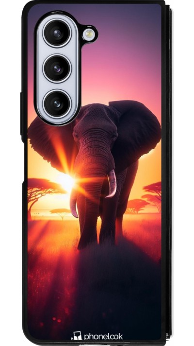 Coque Samsung Galaxy Z Fold5 - Silicone rigide noir Elephant Sunrise Beauty