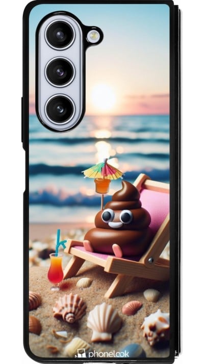 Coque Samsung Galaxy Z Fold5 - Silicone rigide noir Emoji caca sur chaise longue