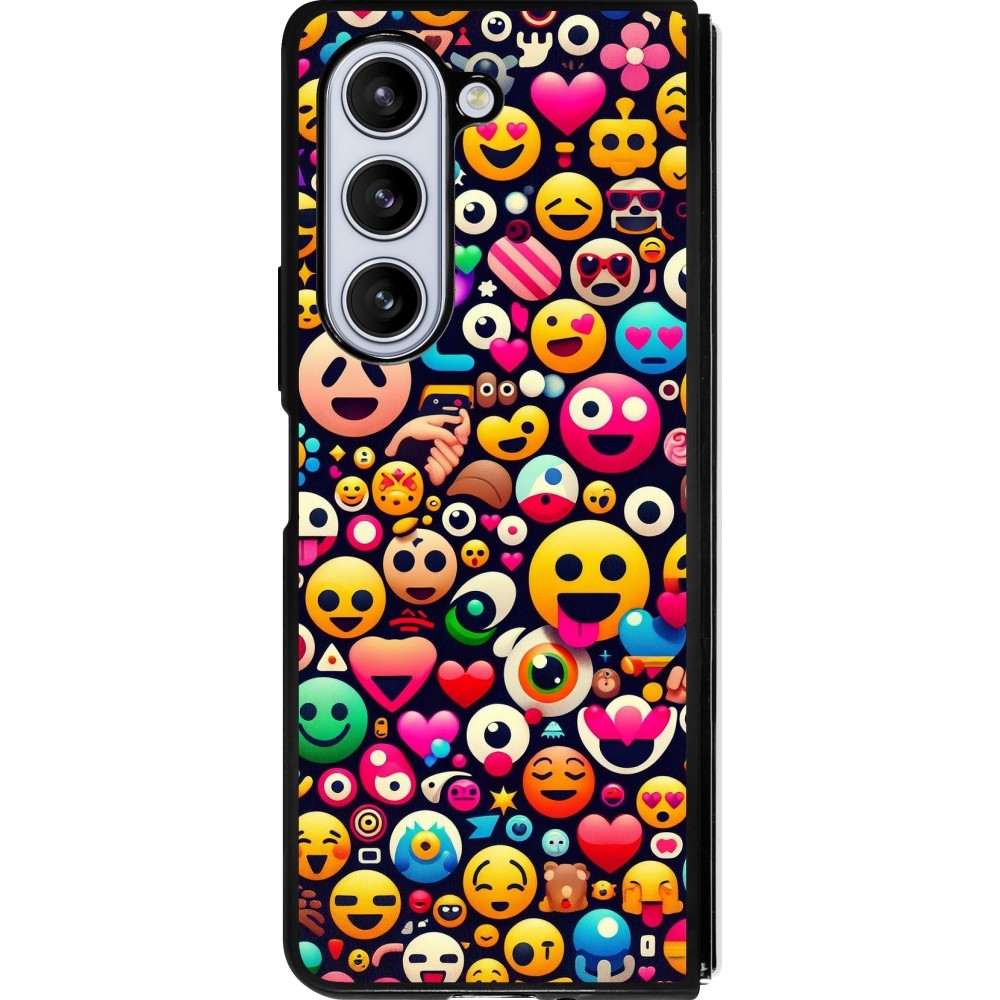 Coque Samsung Galaxy Z Fold5 - Silicone rigide noir Emoji Mix Color