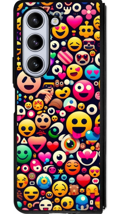 Coque Samsung Galaxy Z Fold5 - Silicone rigide noir Emoji Mix Color