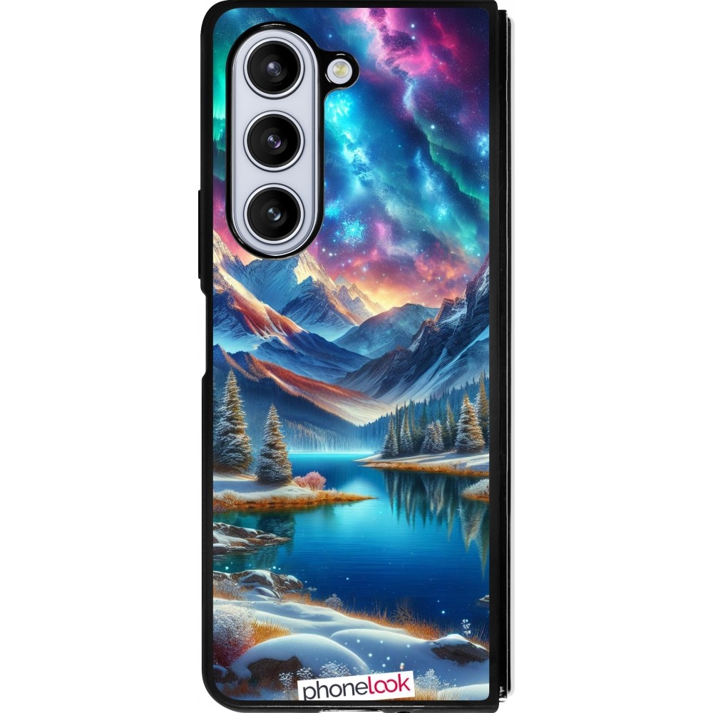 Coque Samsung Galaxy Z Fold5 - Silicone rigide noir Fantasy Mountain Lake Sky Stars