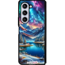 Coque Samsung Galaxy Z Fold5 - Silicone rigide noir Fantasy Mountain Lake Sky Stars