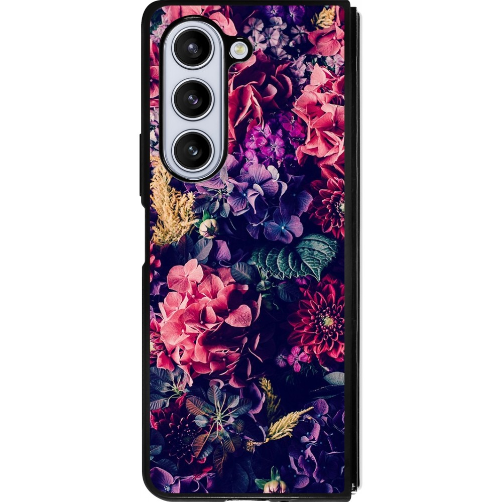 Coque Samsung Galaxy Z Fold5 - Silicone rigide noir Flowers Dark