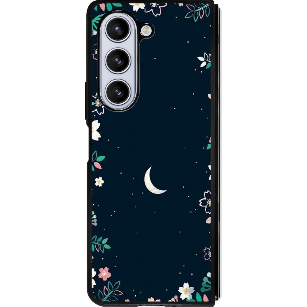 Coque Samsung Galaxy Z Fold5 - Silicone rigide noir Flowers space