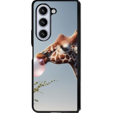 Coque Samsung Galaxy Z Fold5 - Silicone rigide noir Girafe à bulle