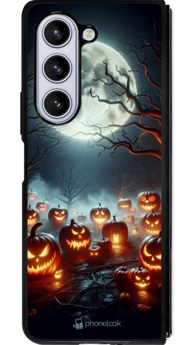 Coque Samsung Galaxy Z Fold5 - Silicone rigide noir Halloween 2024 Many Pumpkins