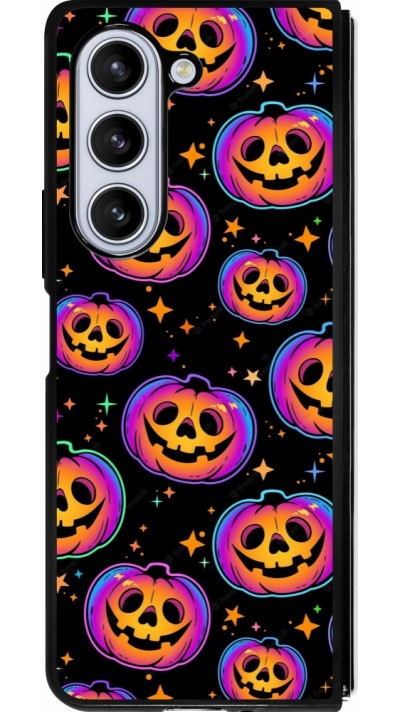 Coque Samsung Galaxy Z Fold5 - Silicone rigide noir Halloween 2024 rainbow pumpkins