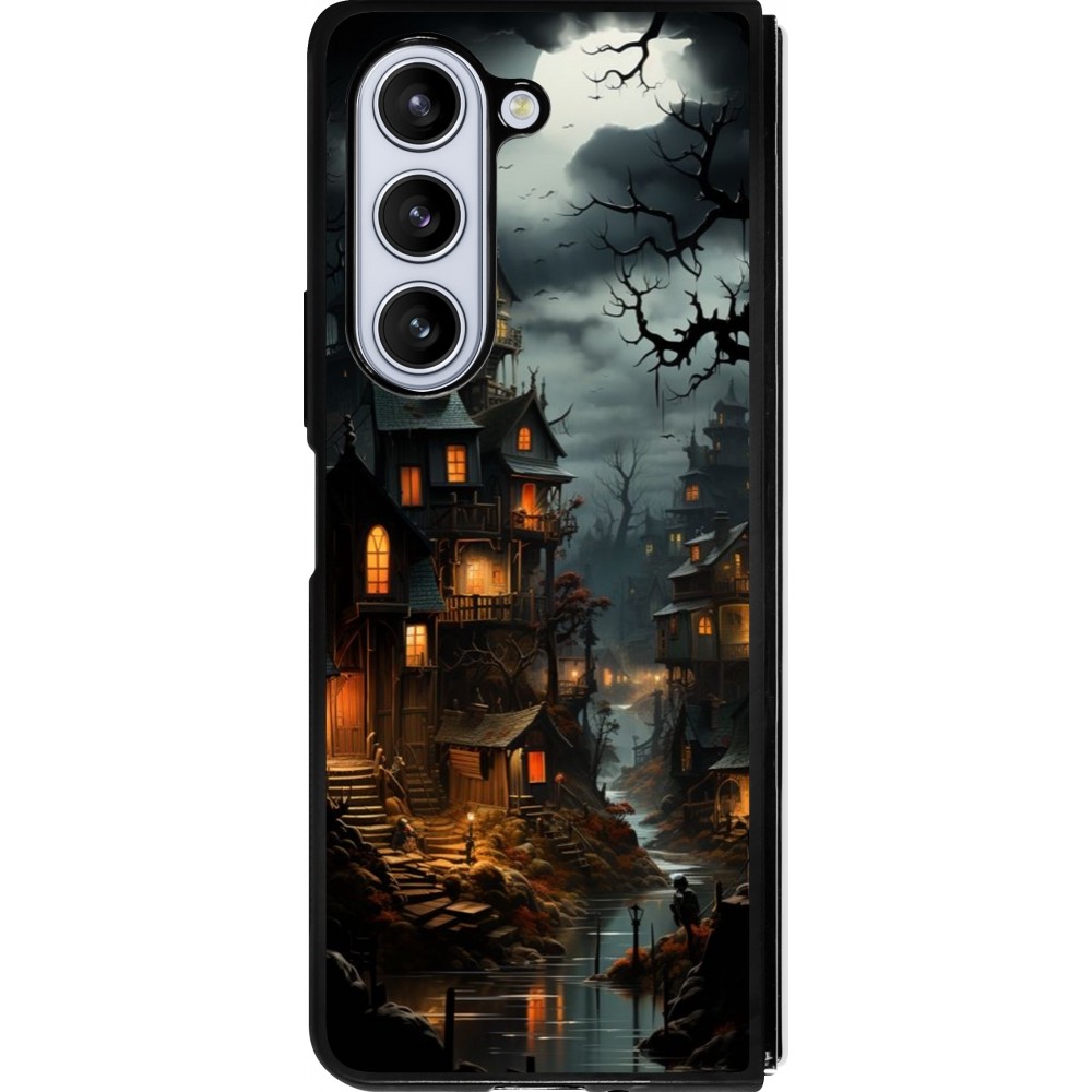 Coque Samsung Galaxy Z Fold5 - Silicone rigide noir Halloween 2024 scary town