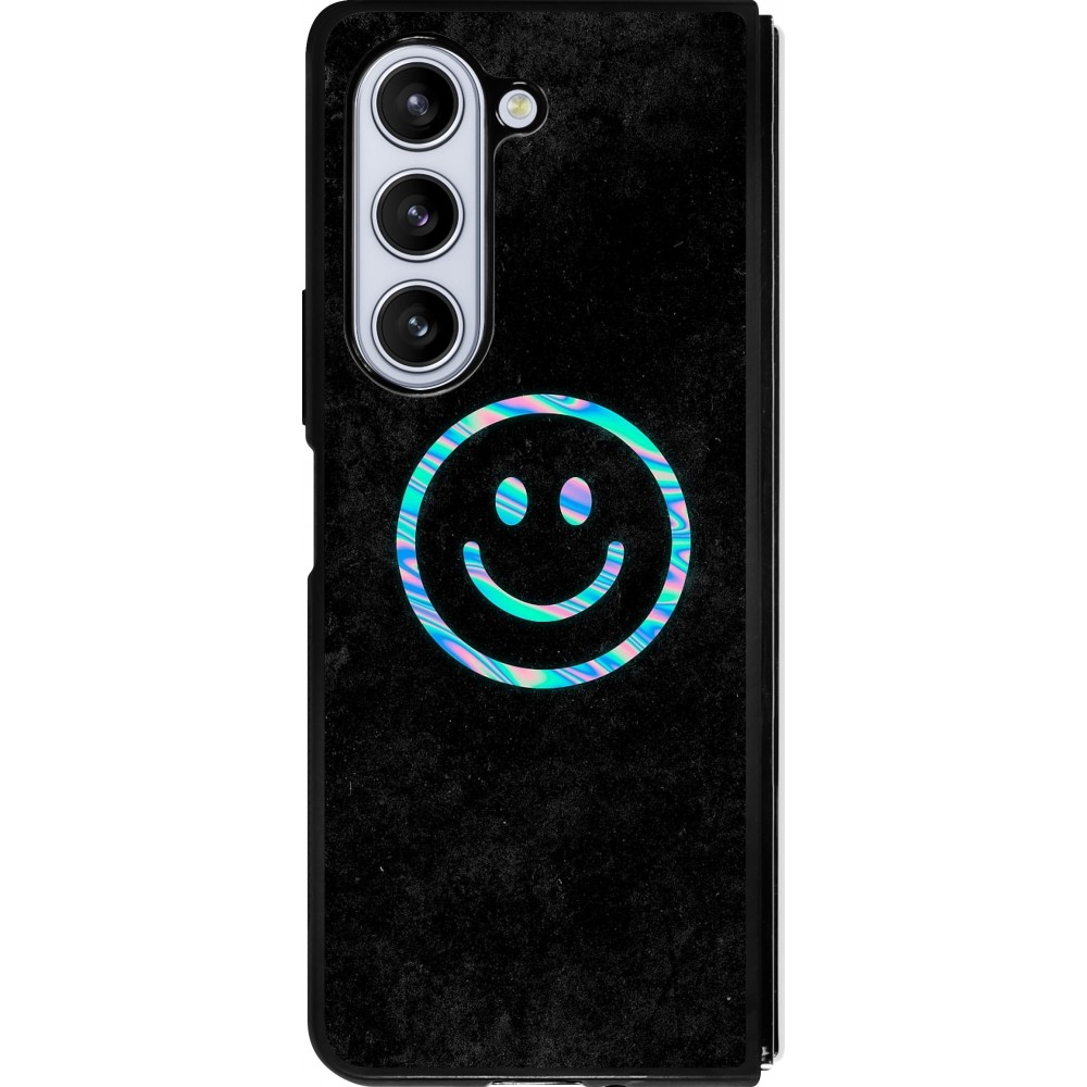 Coque Samsung Galaxy Z Fold5 - Silicone rigide noir Happy smiely irisé