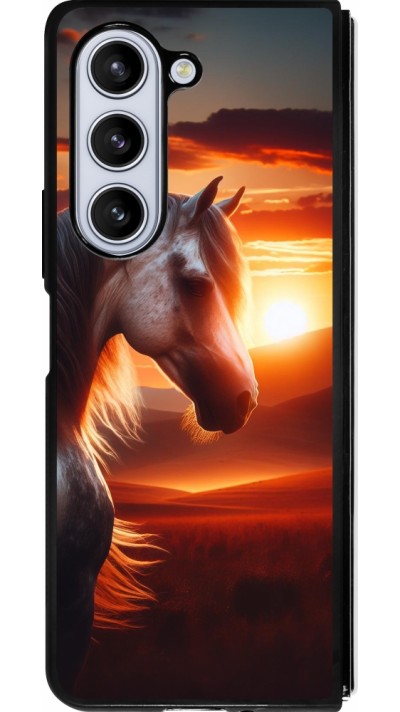 Coque Samsung Galaxy Z Fold5 - Silicone rigide noir Majestic Sunset Horse