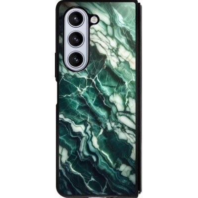 Coque Samsung Galaxy Z Fold5 - Silicone rigide noir Marbre vert majestueux