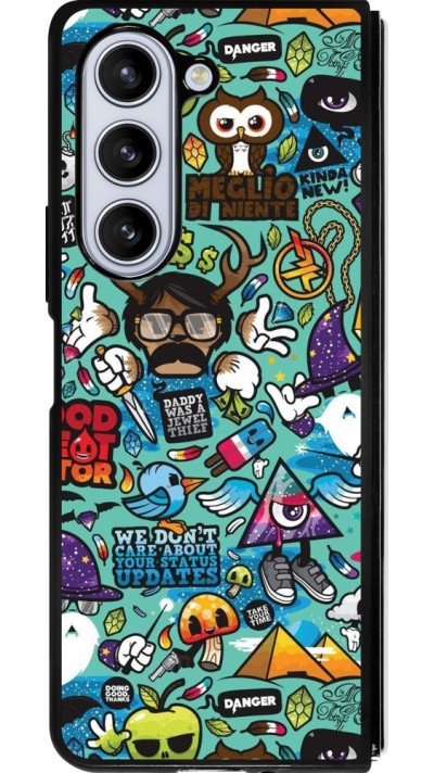 Coque Samsung Galaxy Z Fold5 - Silicone rigide noir Mixed Cartoons Turquoise