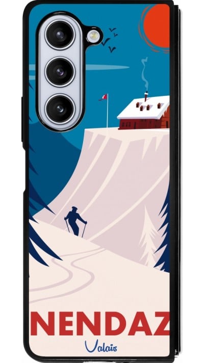 Coque Samsung Galaxy Z Fold5 - Silicone rigide noir Nendaz Cabane Ski