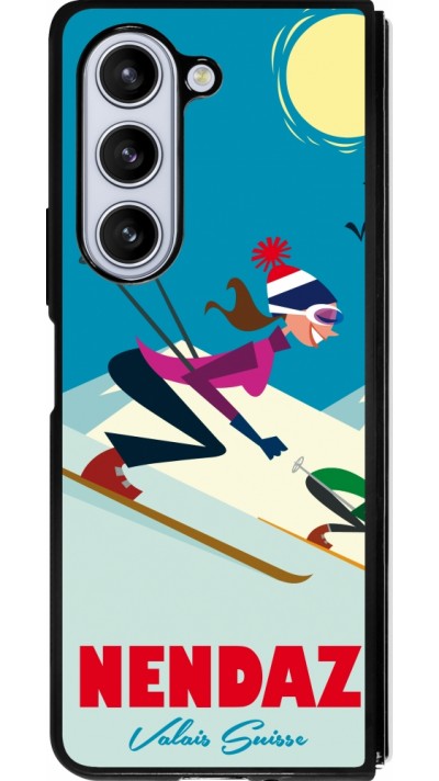 Coque Samsung Galaxy Z Fold5 - Silicone rigide noir Nendaz Ski Downhill