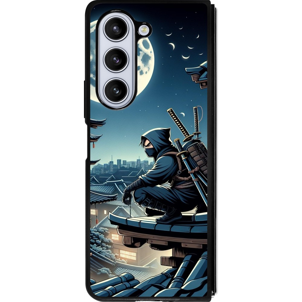 Coque Samsung Galaxy Z Fold5 - Silicone rigide noir Ninja sous la lune