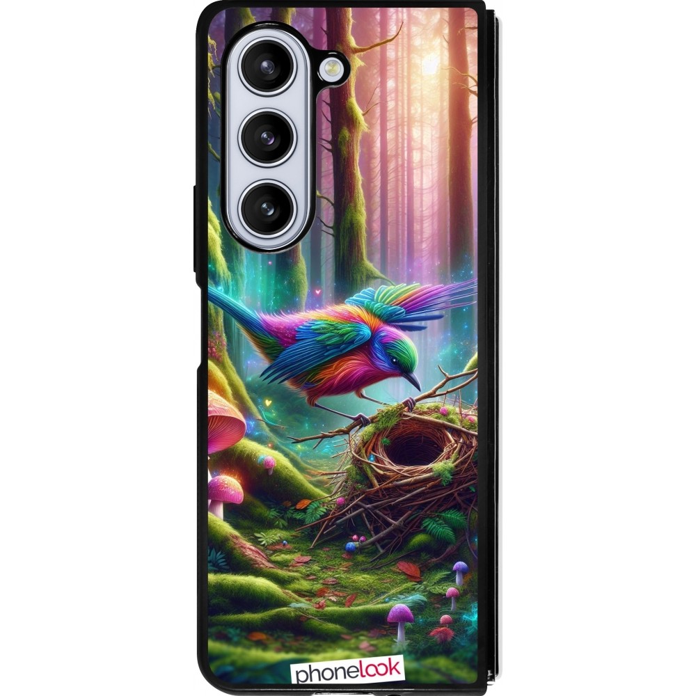 Coque Samsung Galaxy Z Fold5 - Silicone rigide noir Oiseau Nid Forêt