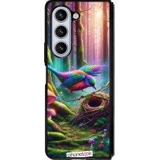 Coque Samsung Galaxy Z Fold5 - Silicone rigide noir Oiseau Nid Forêt