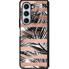 Coque Samsung Galaxy Z Fold5 - Silicone rigide noir Palm trees gold stripes