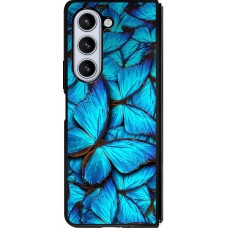 Coque Samsung Galaxy Z Fold5 - Silicone rigide noir Papillon bleu