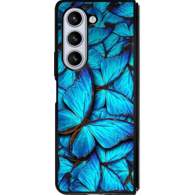 Coque Samsung Galaxy Z Fold5 - Silicone rigide noir Papillon bleu