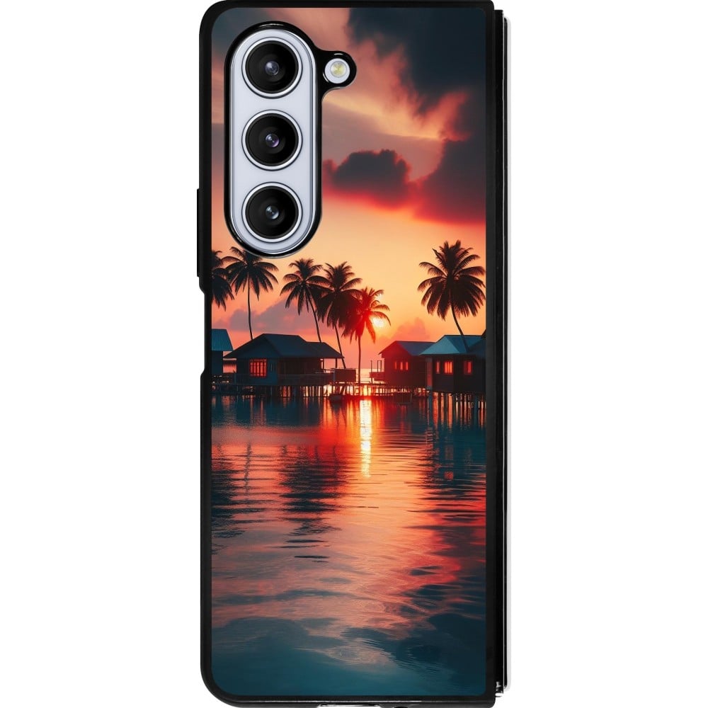 Coque Samsung Galaxy Z Fold5 - Silicone rigide noir Paradis Maldives