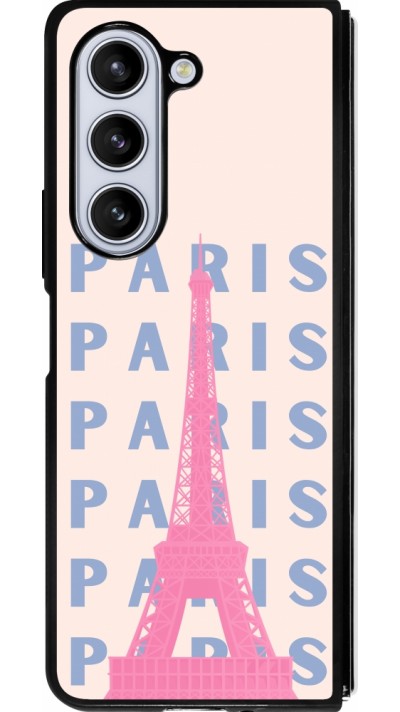 Coque Samsung Galaxy Z Fold5 - Silicone rigide noir Paris Pink Print