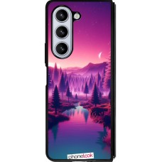 Coque Samsung Galaxy Z Fold5 - Silicone rigide noir Paysage Violet-Rose