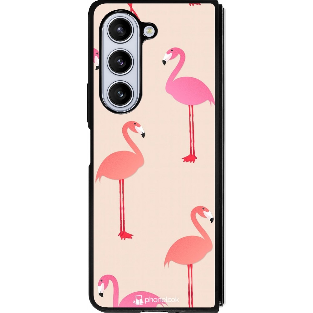 Coque Samsung Galaxy Z Fold5 - Silicone rigide noir Pink Flamingos Pattern