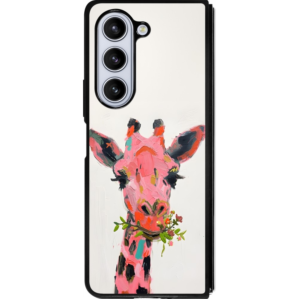 Coque Samsung Galaxy Z Fold5 - Silicone rigide noir Pink Girafe Paint