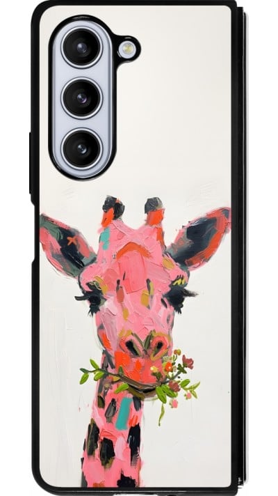 Coque Samsung Galaxy Z Fold5 - Silicone rigide noir Pink Girafe Paint