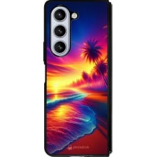 Coque Samsung Galaxy Z Fold5 - Silicone rigide noir Plage coucher soleil flashy