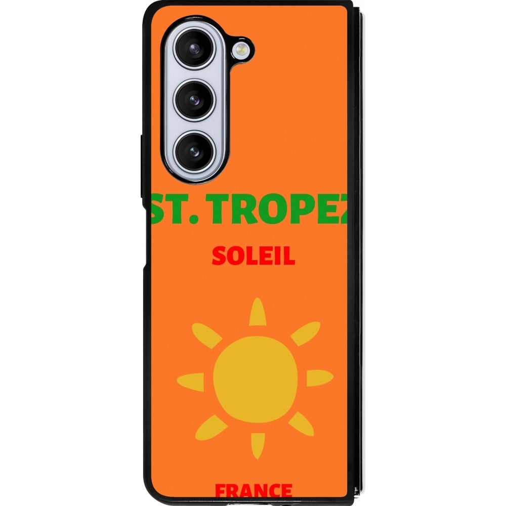 Coque Samsung Galaxy Z Fold5 - Silicone rigide noir Pop Summer Destination St-Tropez