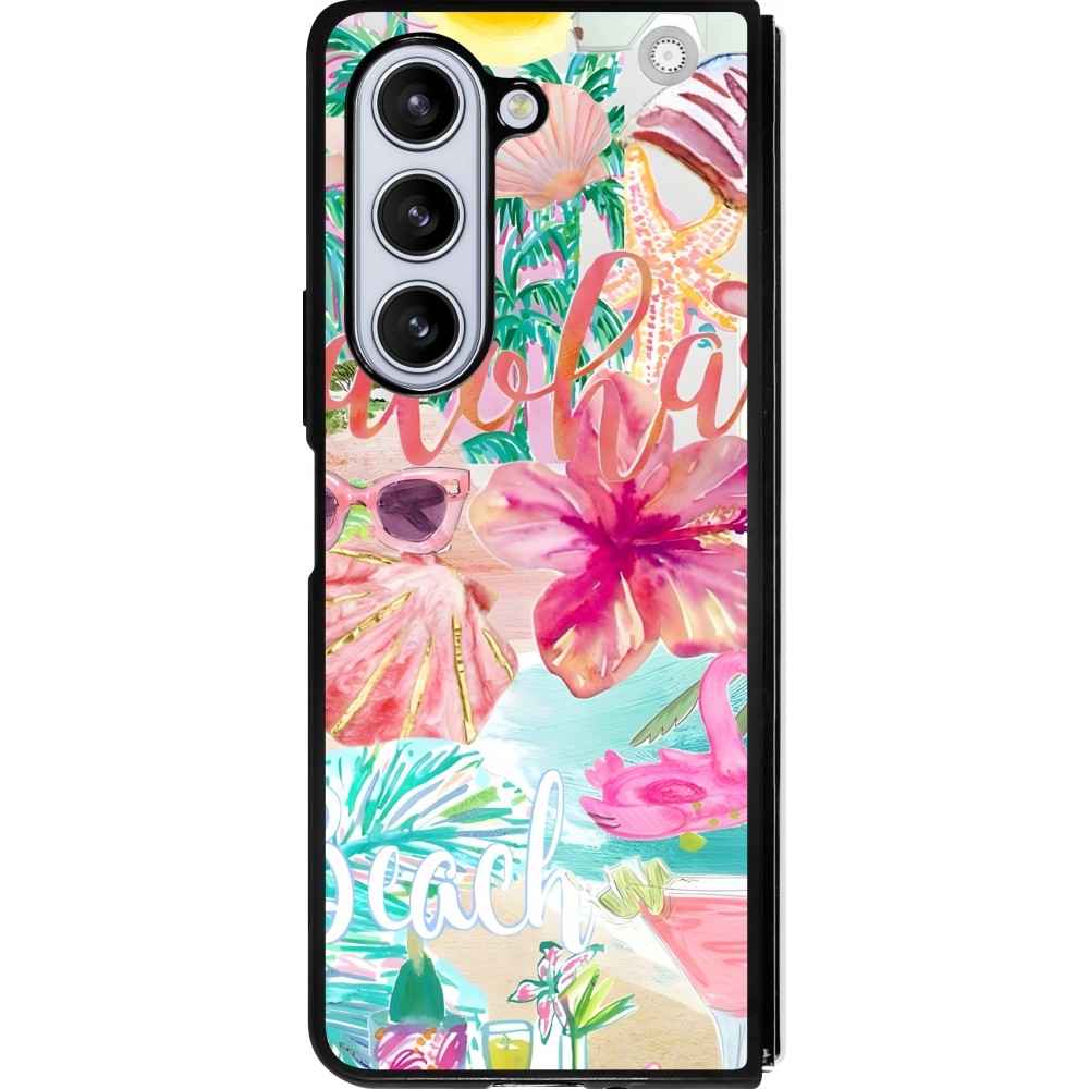 Coque Samsung Galaxy Z Fold5 - Silicone rigide noir Preppy Collage Aloha