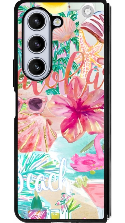 Coque Samsung Galaxy Z Fold5 - Silicone rigide noir Preppy Collage Aloha