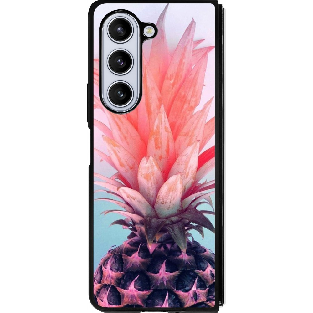 Coque Samsung Galaxy Z Fold5 - Silicone rigide noir Purple Pink Pineapple