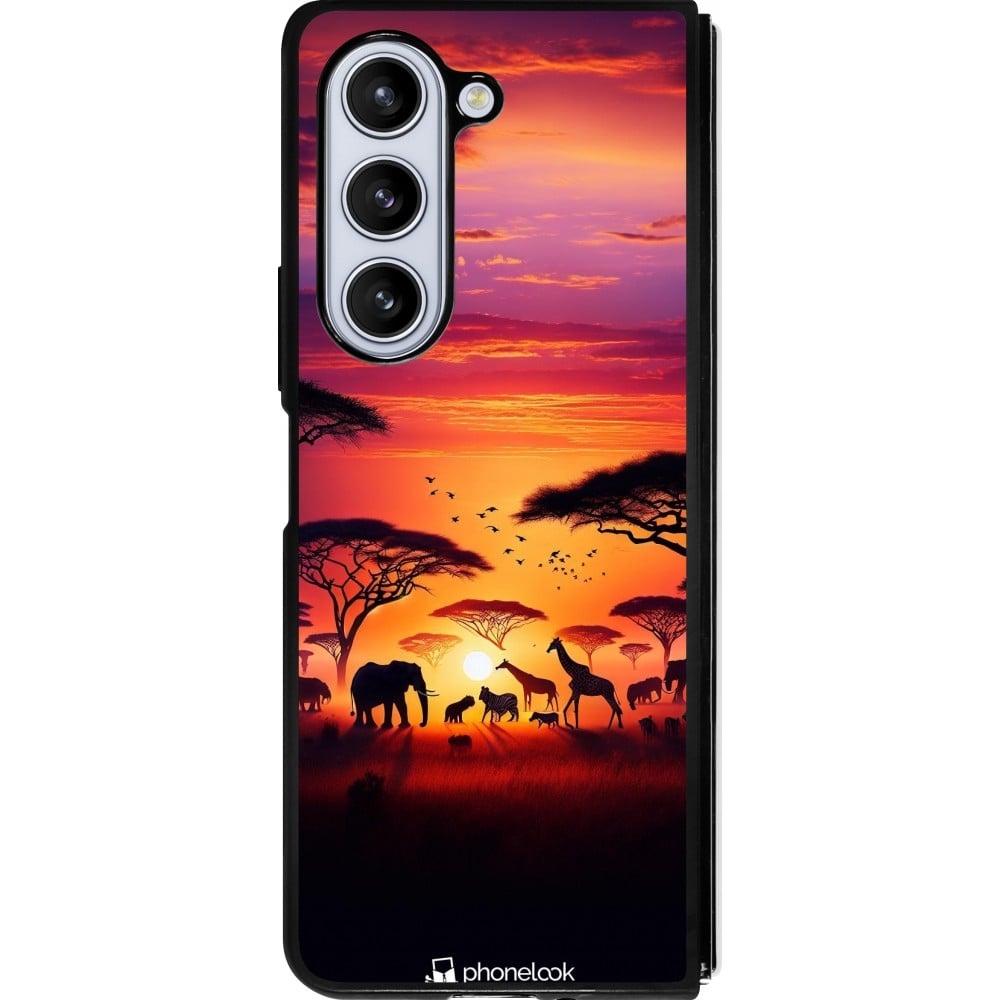 Coque Samsung Galaxy Z Fold5 - Silicone rigide noir Safari sunset wildlife