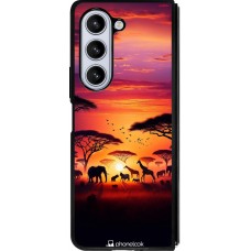 Coque Samsung Galaxy Z Fold5 - Silicone rigide noir Safari sunset wildlife