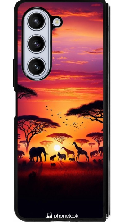 Coque Samsung Galaxy Z Fold5 - Silicone rigide noir Safari sunset wildlife