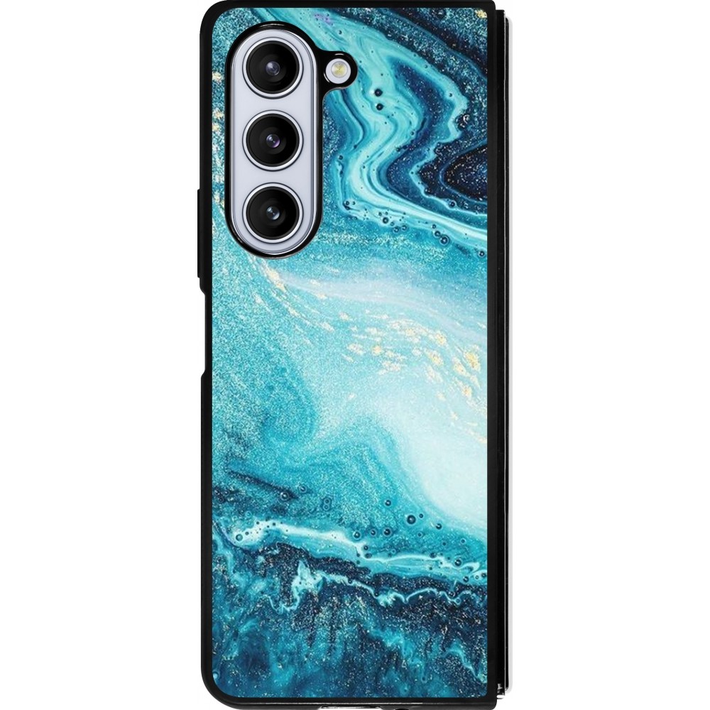 Coque Samsung Galaxy Z Fold5 - Silicone rigide noir Sea Foam Blue