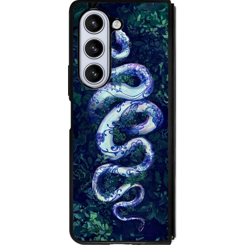 Coque Samsung Galaxy Z Fold5 - Silicone rigide noir Serpent Blue Anaconda